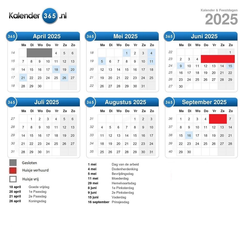 kalender verhuur huisje minicamping de Somerweij